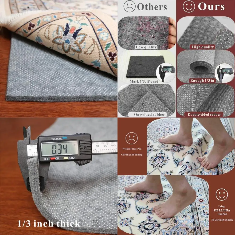 

Нескользящий коврик 8x10 дюймов, толщина 1/3 с двойной поверхностью, фетр + резина. Коврик премиум-класса — безопасный для всех полов и отделки, Adds Co