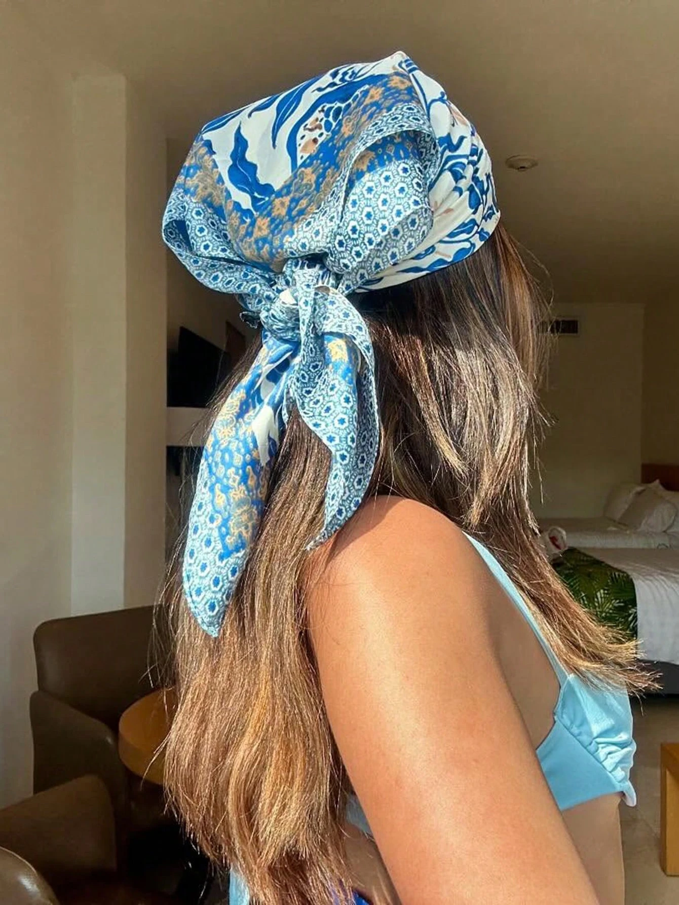 Luxury Brand Bohemia Print Square Silk Scarf for Women Hijab Hair Bands 70cm Neckerchief Female Satin Shawl Bandana Headband