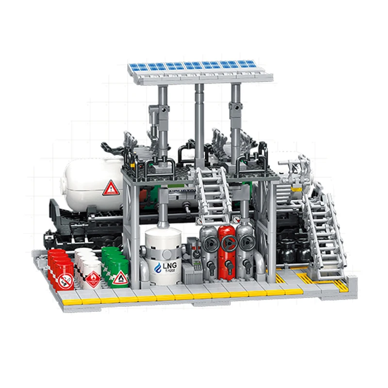 City Street View Bouwstenen Aardgasopslagcentrum Laboratorium Transportstation 3 in 1 Assemblagemodel Bakstenen Cadeau voor volwassenen
