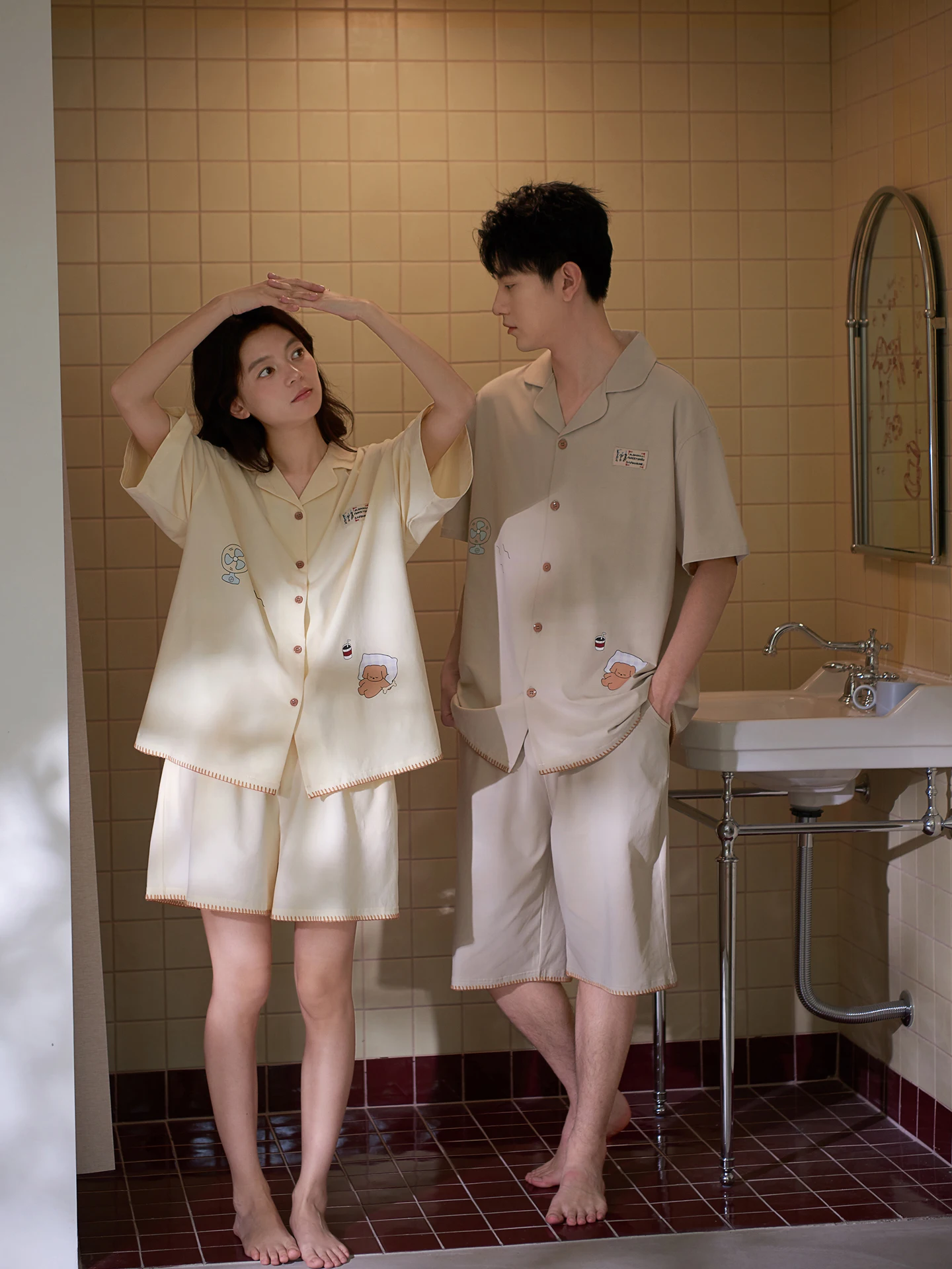 mrs-si-li-pure-cotton-couples-sleepwear-short-sleeve-women's-style-summer-home-clothes-soft-breathable-knitted-fabric