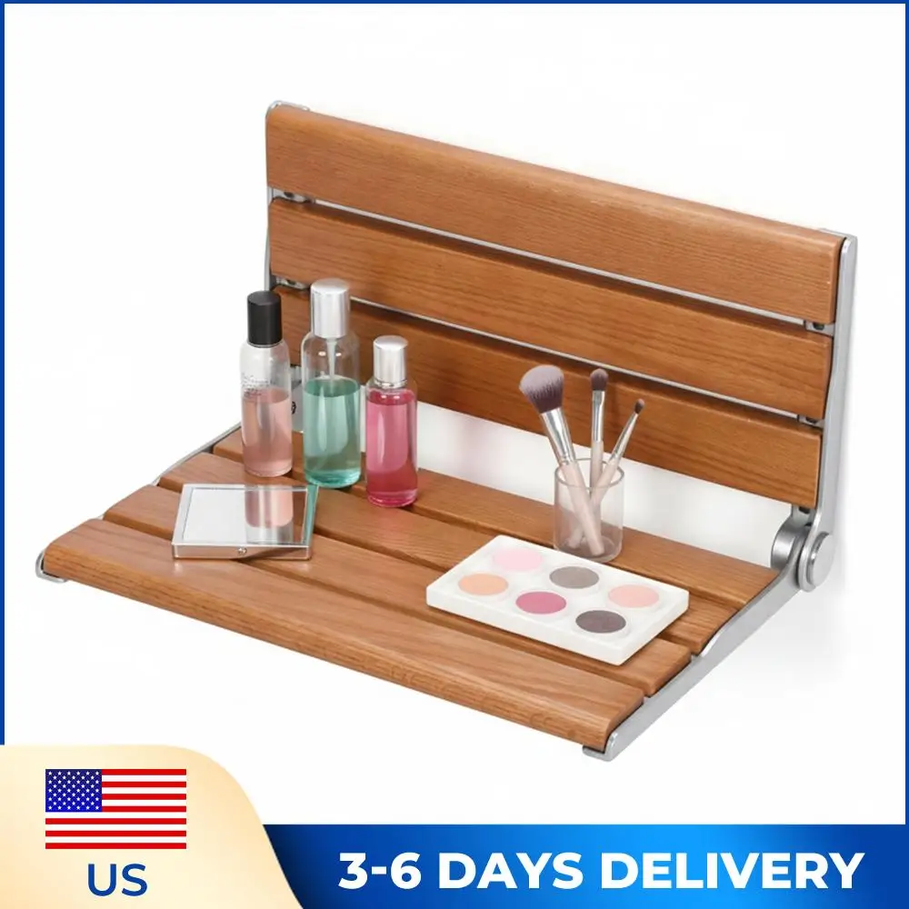 17.7inch Wall-Mounted Folding Shower Seat with Back Folding Shower Seat Bench Anti-Slip for Elderly Disabled Pregnant