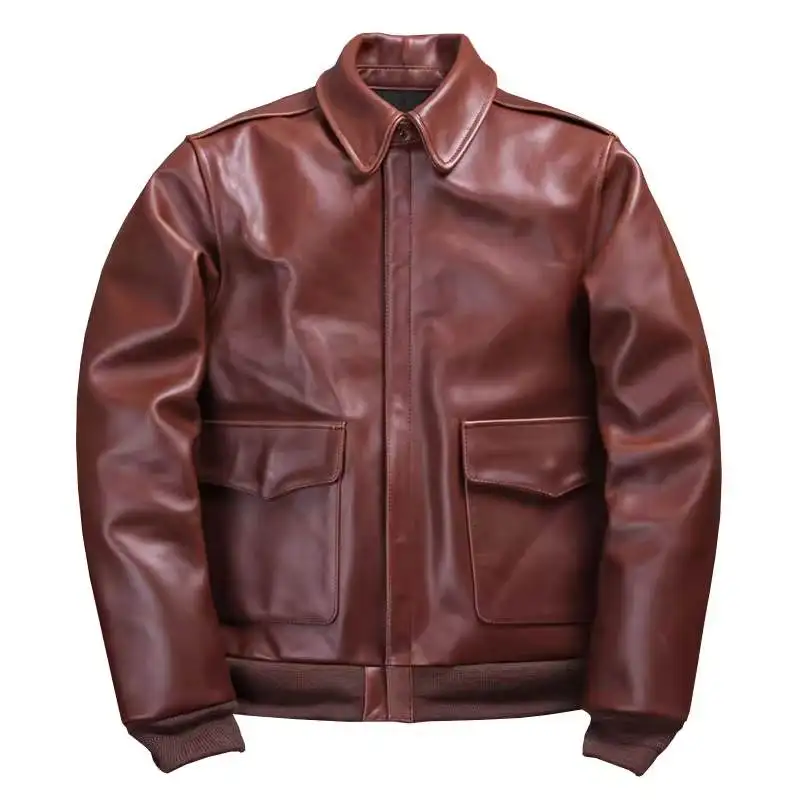 Brown Autumn Leather Jacket Men Retro Style Plus Size 5XL Genuine Natural Thick Cowhide Turn-Down Collar Military A2 Flight Coat