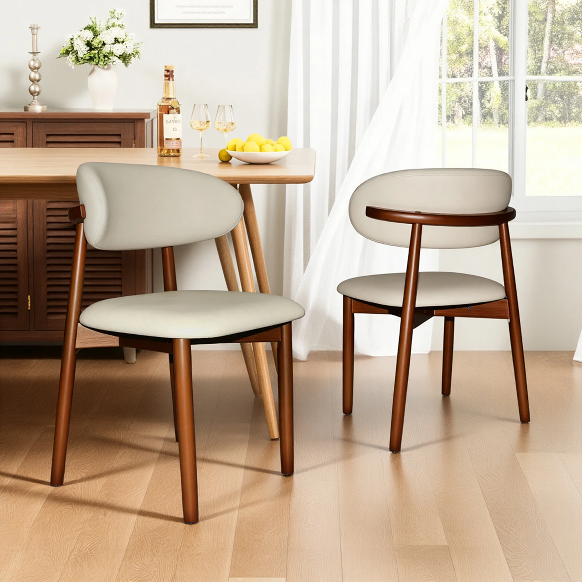 Modernes Esszimmerstuhl-Set aus massivem Eichenholz (2 Stück) – Ergonomisch geschwungene Rückenlehne, weich gepolsterter Sitz, Walnuss-Finish, robuste Holzbeine mit rutschfesten Füßen, vielseitig