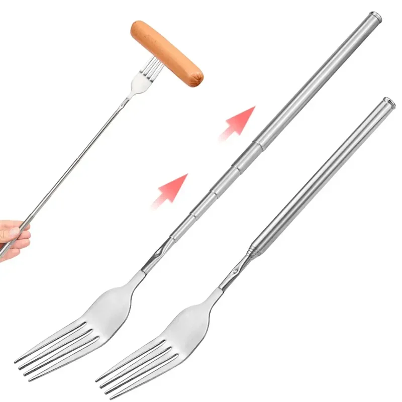 Picture 5: Retro Fork  BBQ Telescopic Extendable Dinner Fruit Dessert Long Handle Fork Stainless Steel Cutlery  Fork Tableware Bento Box