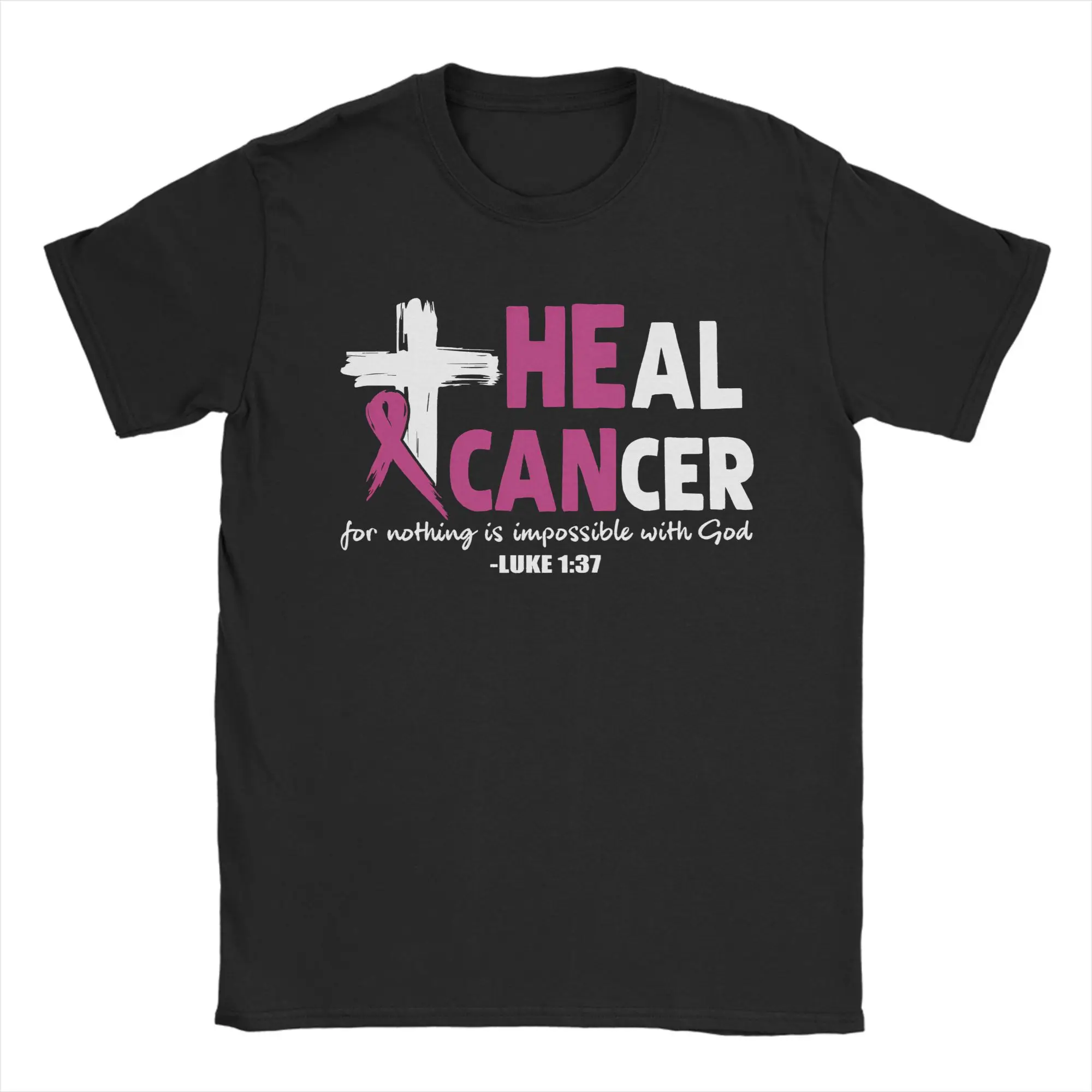 

Healing Breast Cancer Ribbon Fighter T-Shirts Men October Cotton Tee Shirt Crew Neck Short Sleeve T Shirts Graphic Printed merch
