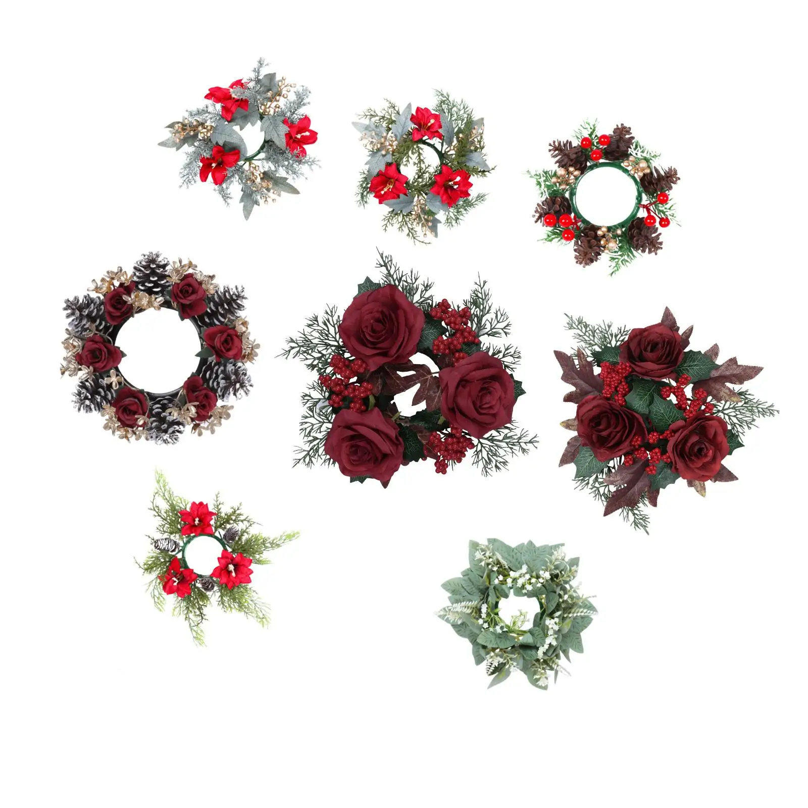 Christmas Candle Rings Wreath Inner Diameter 4 inch Decorative Christmas Candle Rings Garland for Wedding Birthday Props