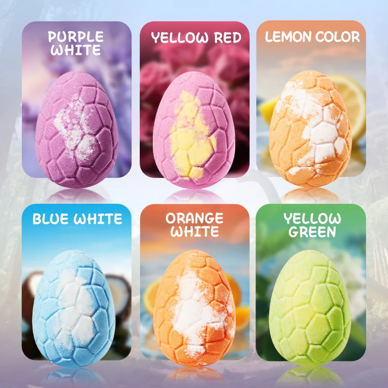 6Pcs Dinosaur Egg Bath Bombs Kids Surprise Toy Bubble Bath Fizzies Spa Gift Moisturizing Bath Salt Balls with Dino Figures