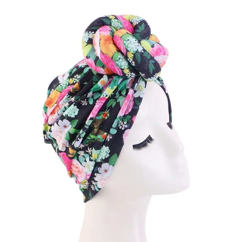 African Print Turban for Women New Fashion Pre-Made Top Knot Head Wraps Flower Stretch Hijab Ladies Party Wedding Headdress