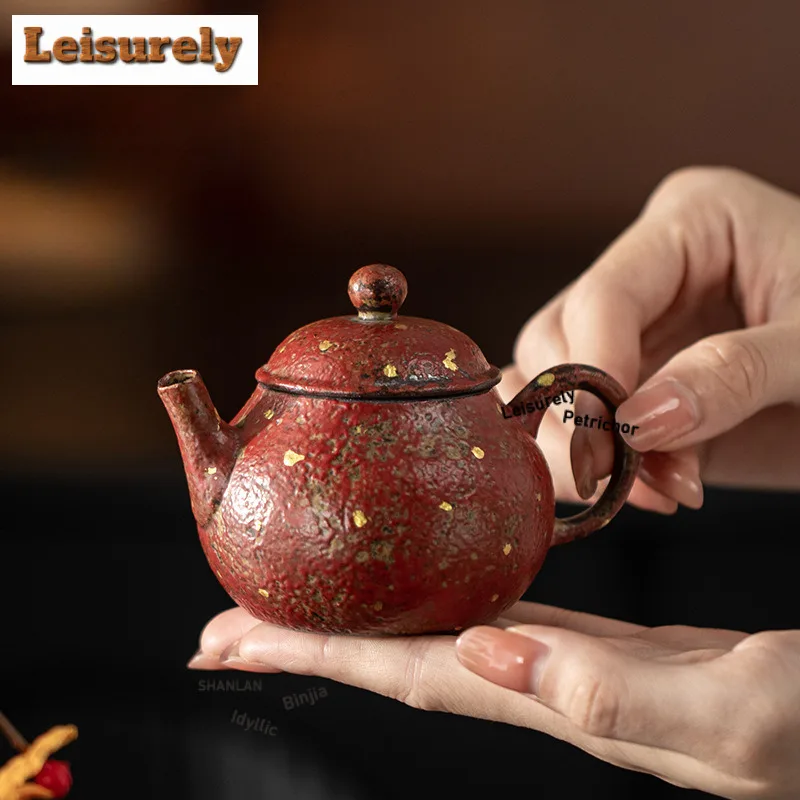130ML Manshan Red Gold Sprinkle Teapot Traditional Tea Infuser Pot Tea Maker Kettle With Strainer Green Tea Tea Services Gift
