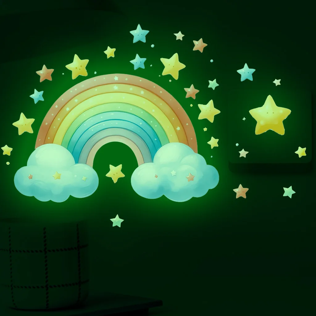 

Cartoon Rainbow Luminous Wall Stickers Glow In The Dark Cloud Stars DIY Wall Decal For Baby Kids Room Nursery Home Decorations