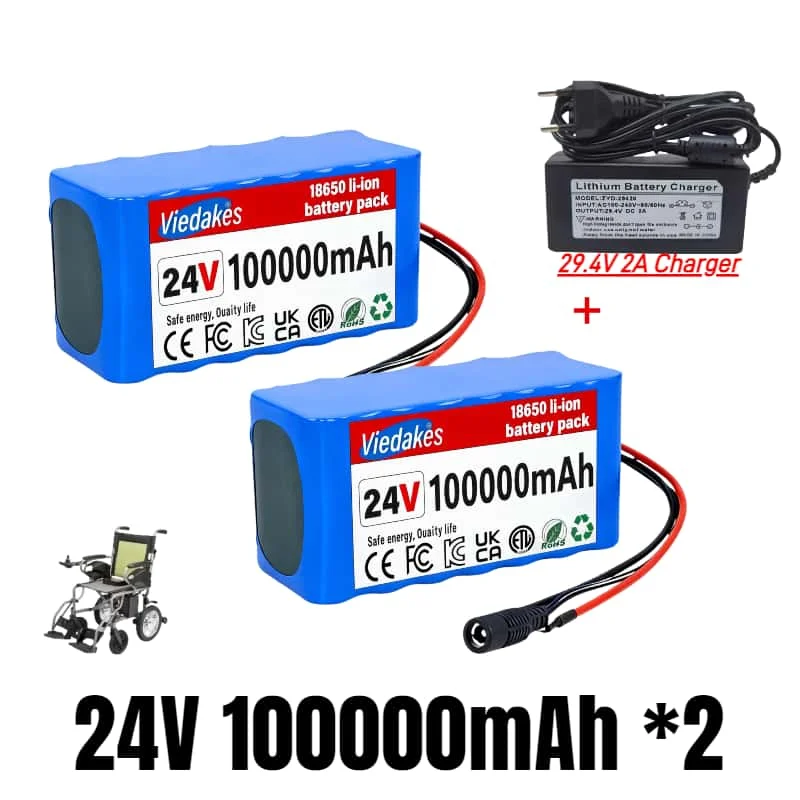 Rechargeable 24V 10000mAh Lithium Battery 7S3P Pack with BMS, for Electric Tools, Scooter, Lawn Mower, Vacuum Cleaner, LED Light