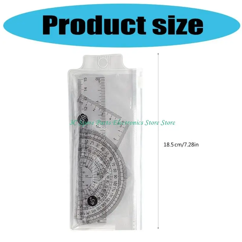 SZ 4 Pcs Geometry Math Set 15cm Ruler Set Plastic Protractor Rulers Triangle Ruler