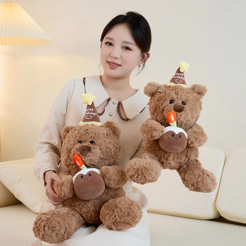 Nowe Urocze Pluszowe Misie na Tort Urodzinowy, Miękkie Wypchane Puszyste Zwierzątka Kawaii z Kapeluszami, Zabawki dla Dzieci, Prezenty dla Dziewczynek