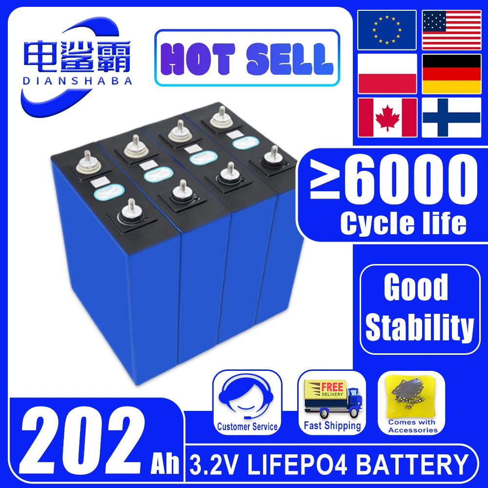 

New version 3.2V 202AH Phosphate Battery rechargeable battery DIY 12V 24V 48V suitable for RV electric boat solar cells no tax