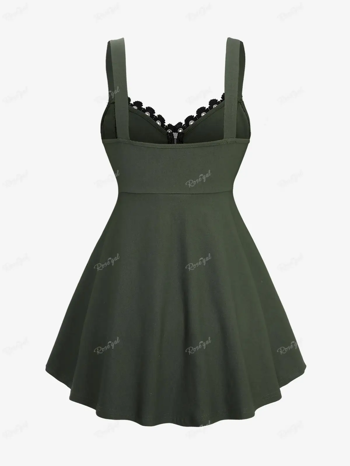 ROSEGAL Plus Size Zipper Tanks Grommet Trim Backless Solid Vest New Deep Green Women\'s Summer Casual Tops