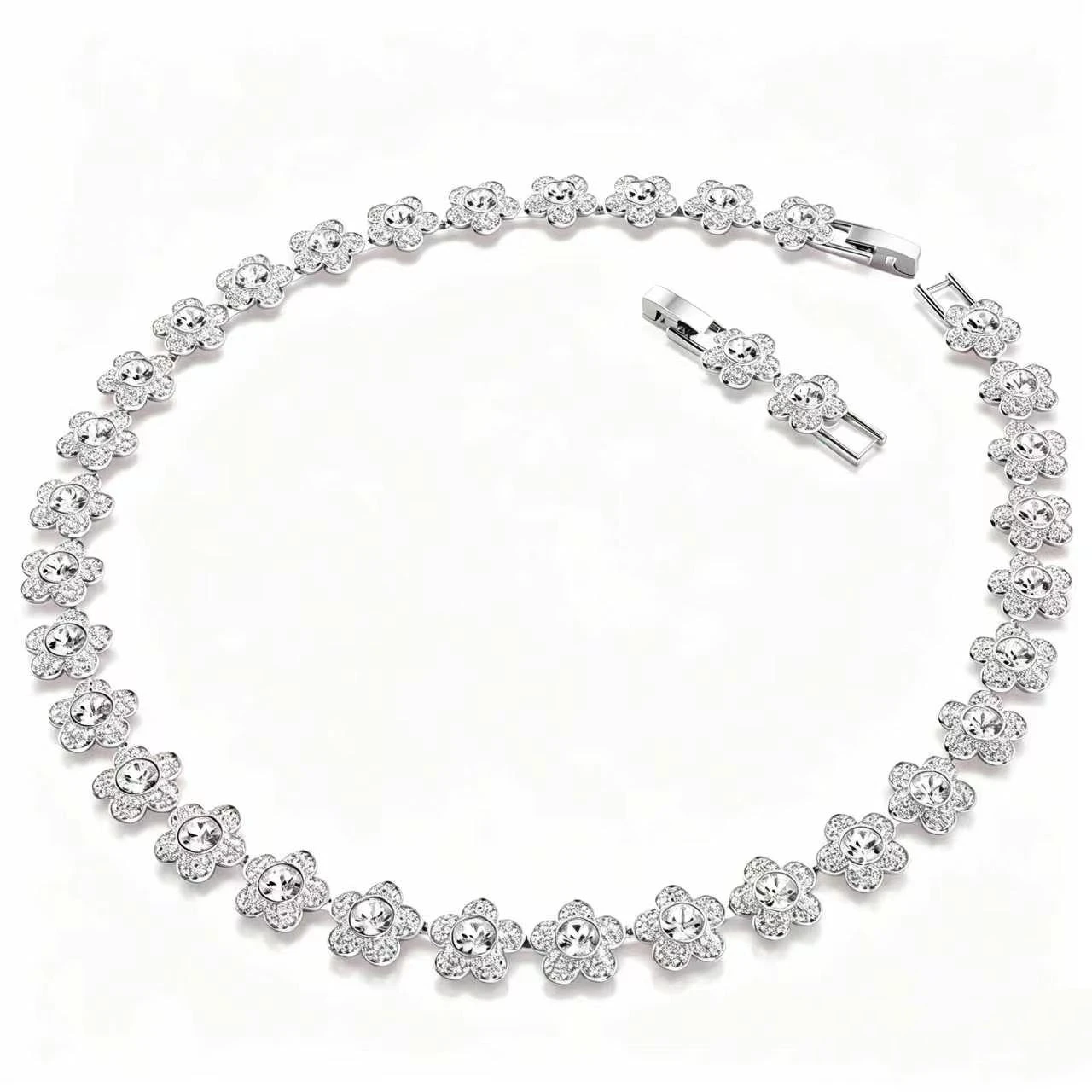 High-quality Classic Floral Zircon Necklace, Bracelet, and Stud Earring Set, S925 Silver, Gift, Party, Couple, Banquet