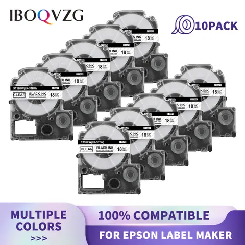 IBOQVZG 10Pack SS12KW LK-4WBN ST12KW SC12YW 12mm Compatível para EPSON etiqueta fita para etiqueta impressora LW-300 LW-400 LW-600P LW-700