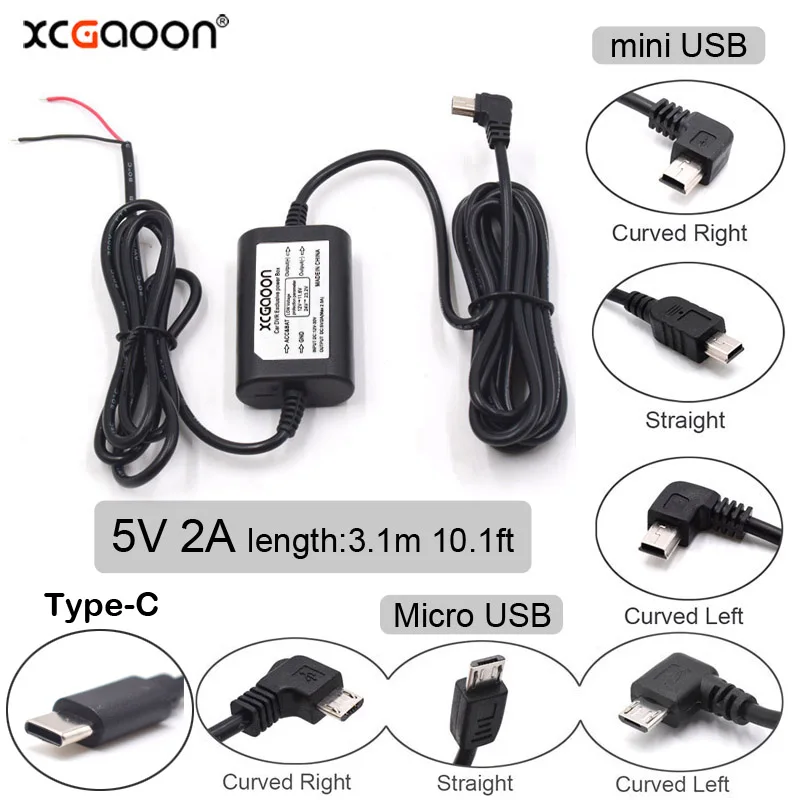 Kabel samochodowy DC 12V do 5V 2A 3.1M Mini / Micro / Type-C USB Hardwire Cord Automatyczne ładowanie do kamery samochodowej DVR