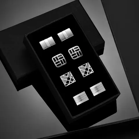 4 쌍 커프스 단추 세트 커프스 단추 남성용 결혼식 기념품 신랑 들러리 선물 남자 셔츠 커프스 단추 상자 럭셔리 쥬얼리 타이 클립