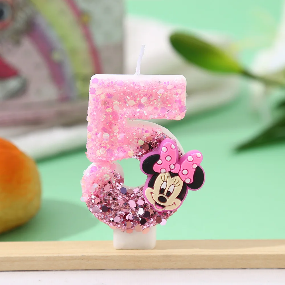 جديد ديزني أنيمي ميني ماوس شمعة رقمية Kawaii الوردي ميني ماوس الأطفال تحت عنوان شموع الحفلات الوردي فتاة هدايا الحفلات #6
