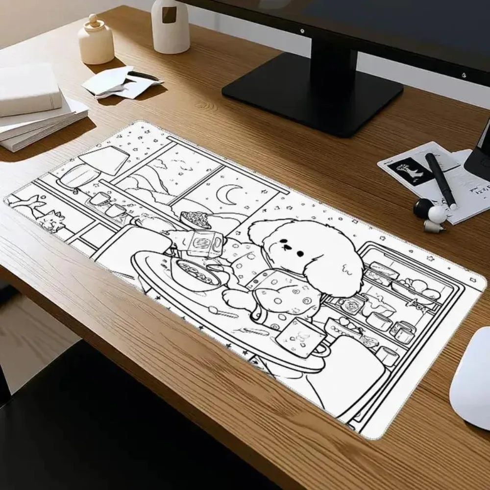 

Cute Line Art Puppy Large Desk Mat, Extended Gaming Mouse Pad, Waterproof Non-Slip Keyboard Pad for Home Office Decor