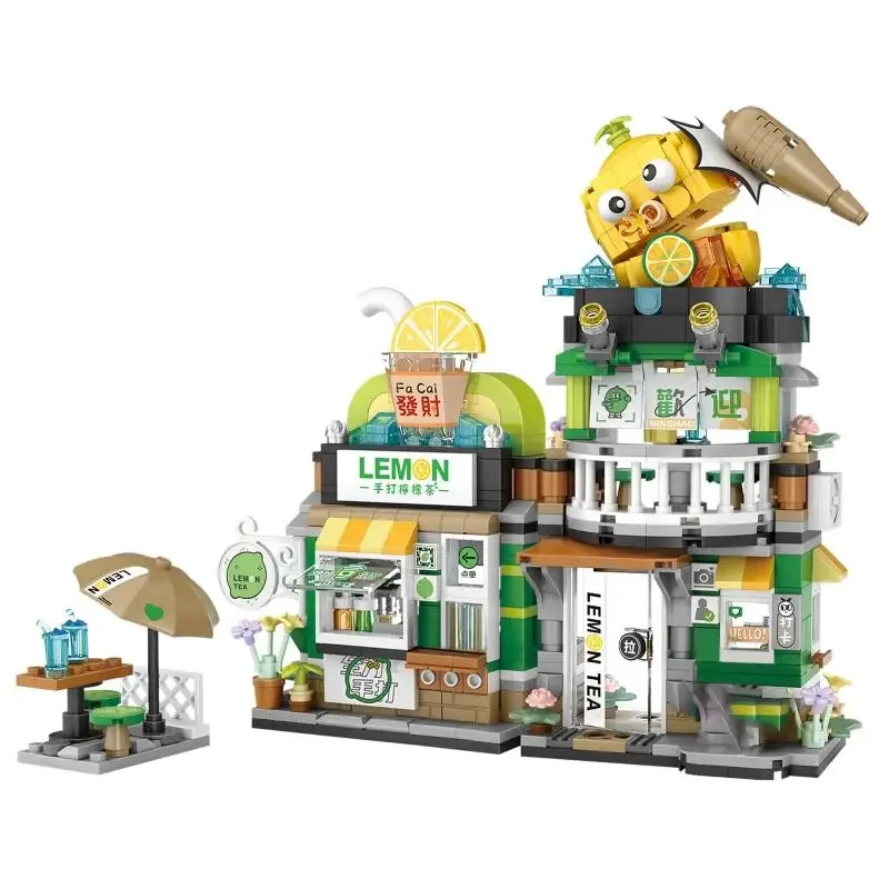 Street View Mini Building Blocks Set Chinese Hippest Dish Store Model Aldults Toys Lemon Tea Shop River Snails Rice Noodle Shop