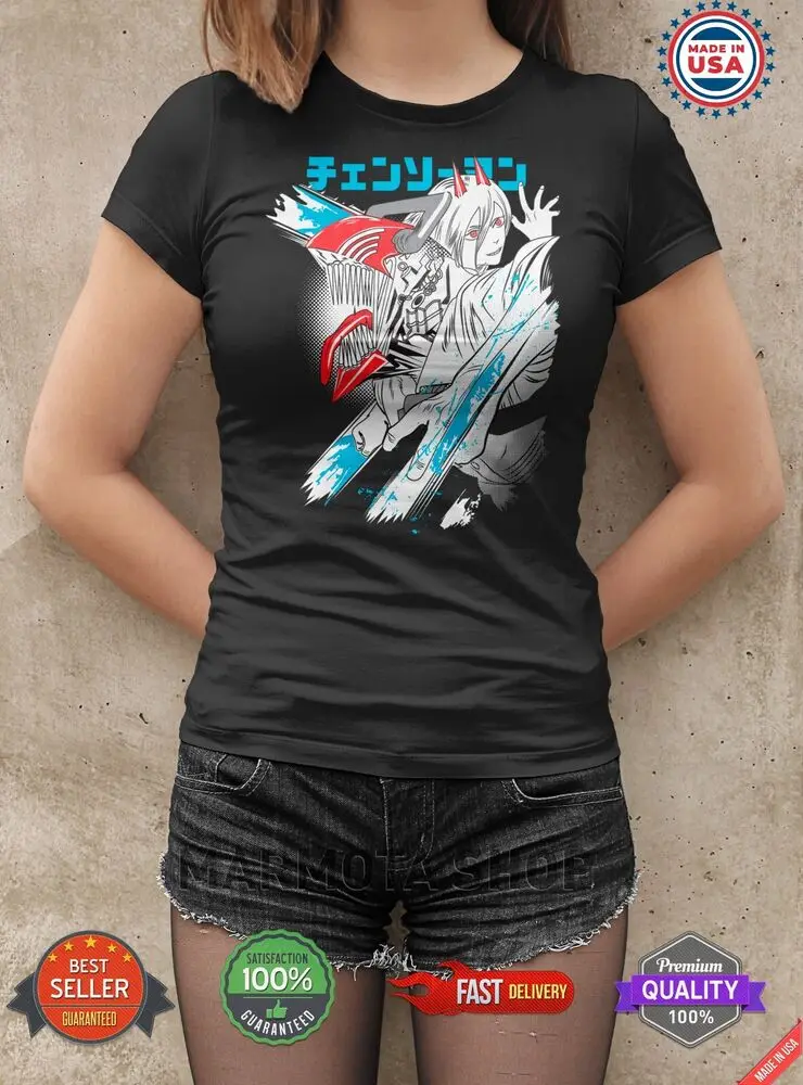 Power Denji Shirt Chainsaw Man Anime Tee T-Shirt Waifu Ecchi Sexy Makima Devil