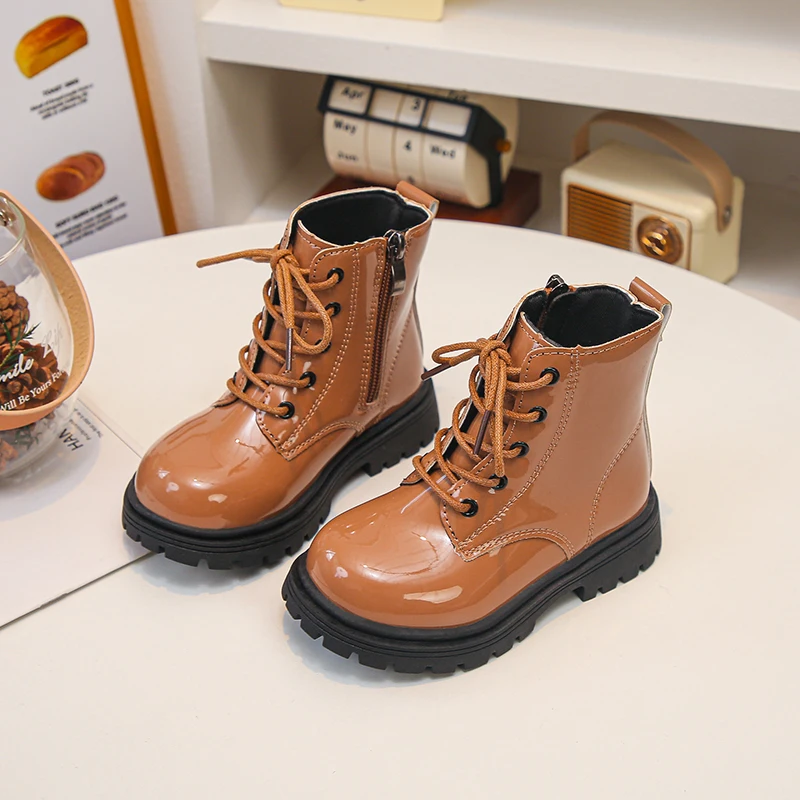 Mumoresip Kids Platform Ankle Boots Simple Round-toe Boys Girls Causal Boots for School Non-slip Children Catwalk Leather Boots