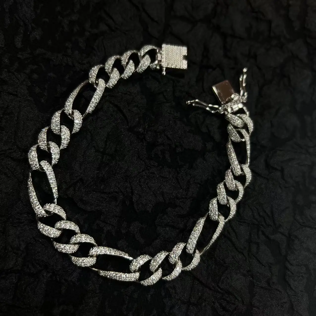 Pulsera cubana de plata S925 para hombres y mujeres, brazalete con brillo callejero, lleno de diamantes, tendencia ins