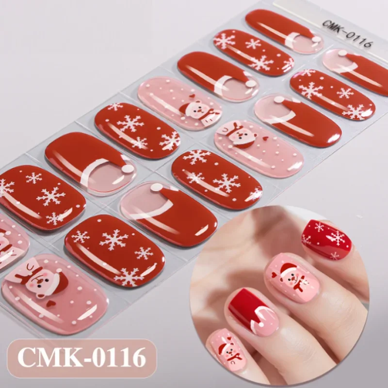สติ๊กเกอร์ติดเล็บเจลแบบไม่ต้องใช้แสงยูวี ลายคริสต์มาส ติดทนนาน ลายเฟรนช์แมนิคิวร์ ตกแต่งเล็บปลอม