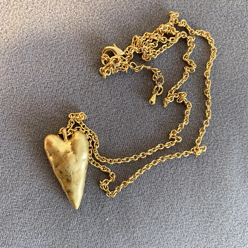 Vintage Heart Brass Gold Plated Silver Women Ladies Pendant Dangle Drop Hoop Earring Choker Charm Chain Necklace Fashion Jewelry