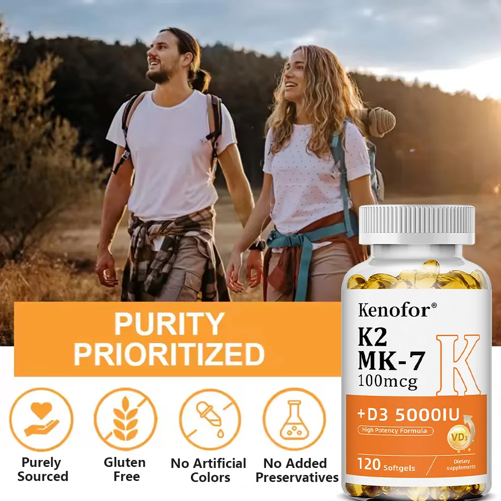 Vitamin D3 K2 |   5000 IE aus Vitamin D und 100 μg MK-7-Komplex |   120 Softgel-Kapseln |   Nicht-GMO- und glutenfreies Ergänzung
