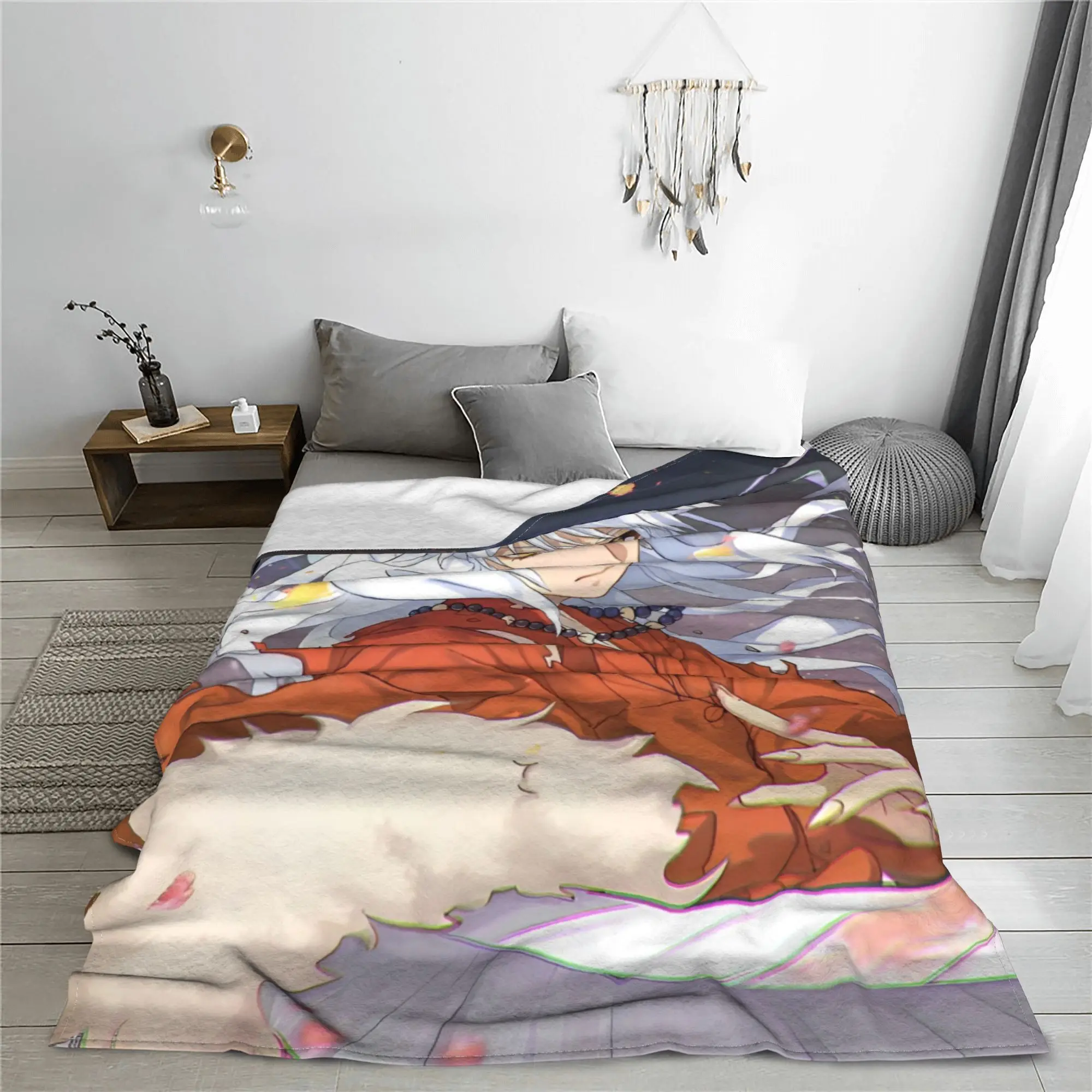 Inuyasha Manga Flannel Blankets Anime Fashion Throw Blanket for Bed Sofa Couch 200x150cm Rug Piece