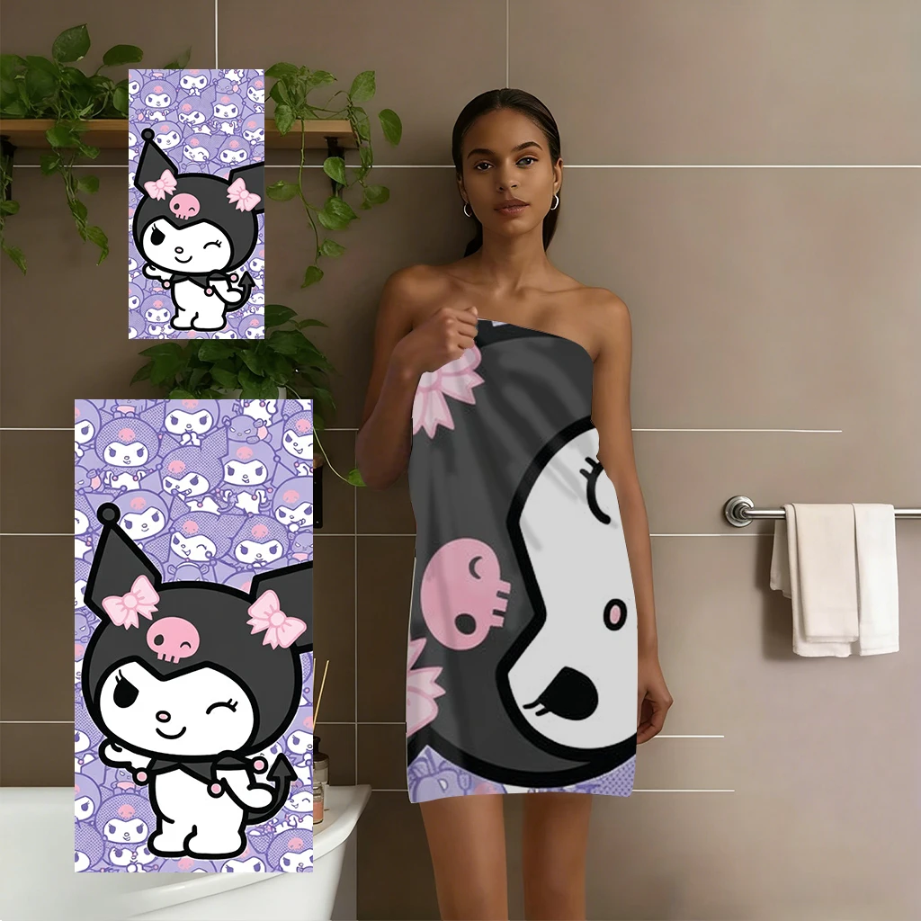 Toalla de playa Kuromi, toalla de baño de secado rápido con bonitos personajes de dibujos animados para niños, playa, piscina, spa