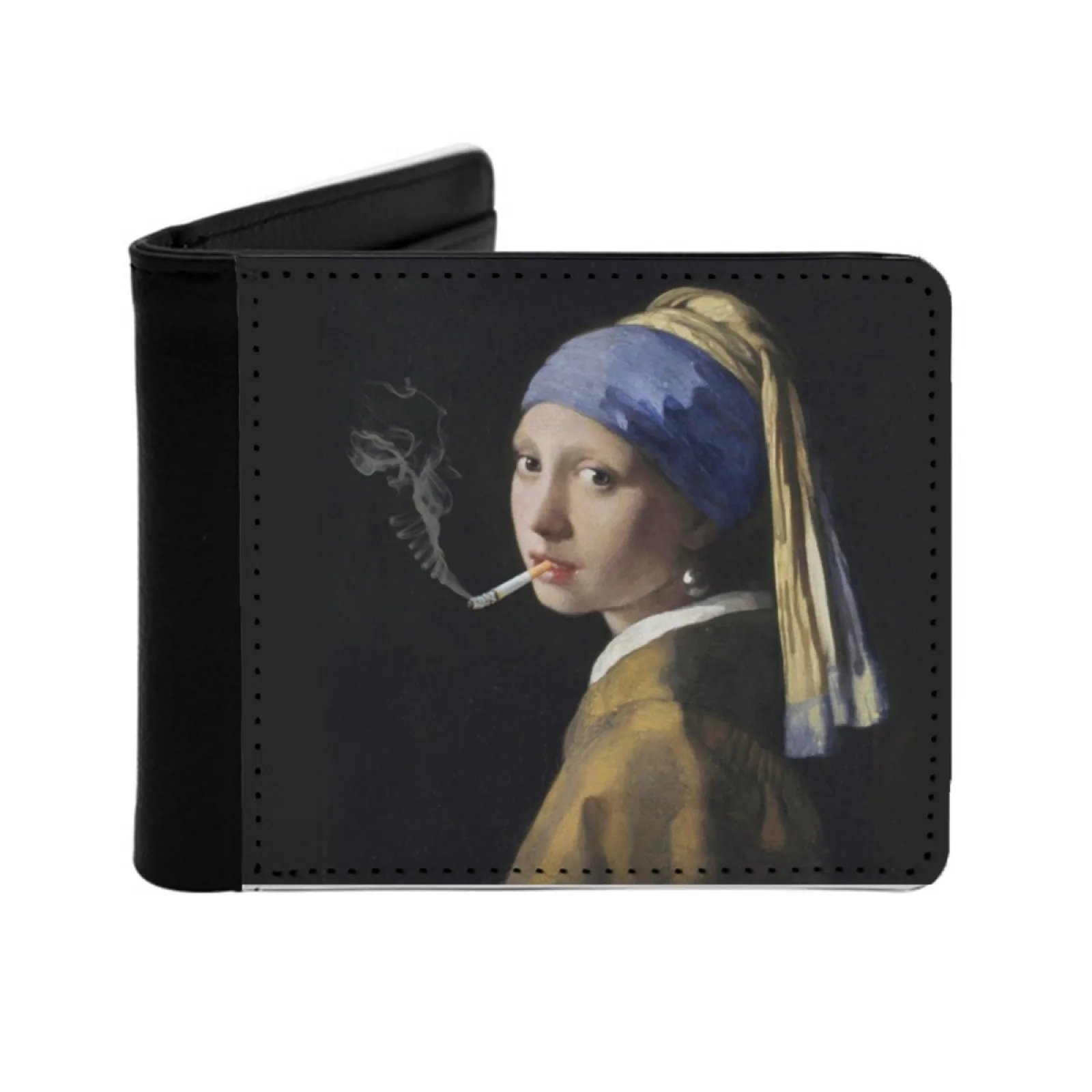 Renaissance Girl Personalized Men's Leather Wallet Credit Card Pouch Purse Smoking Cigarettes Renaissance Juul Smoke Cool Vape