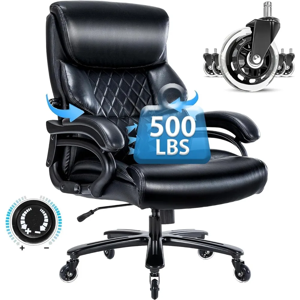 Silla de oficina grande y alta para personas pesadas, asiento rodante ejecutivo de alta resistencia, con soporte Lumbar ajustable, 500 libras