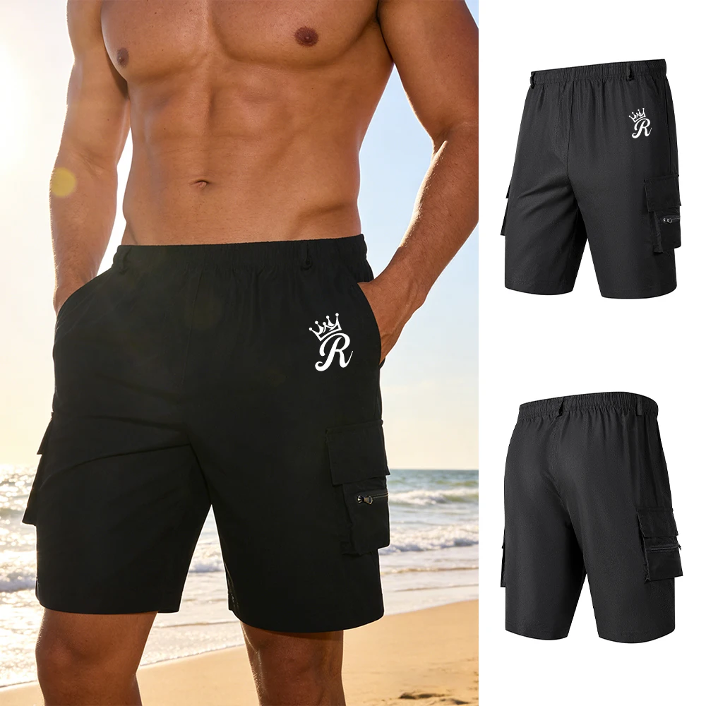 

Мужские повседневные брюки-карго с принтом, эластичной талией и множеством карманов, шорты до колен, летние спортивные шорты с принтом для повседневной носки