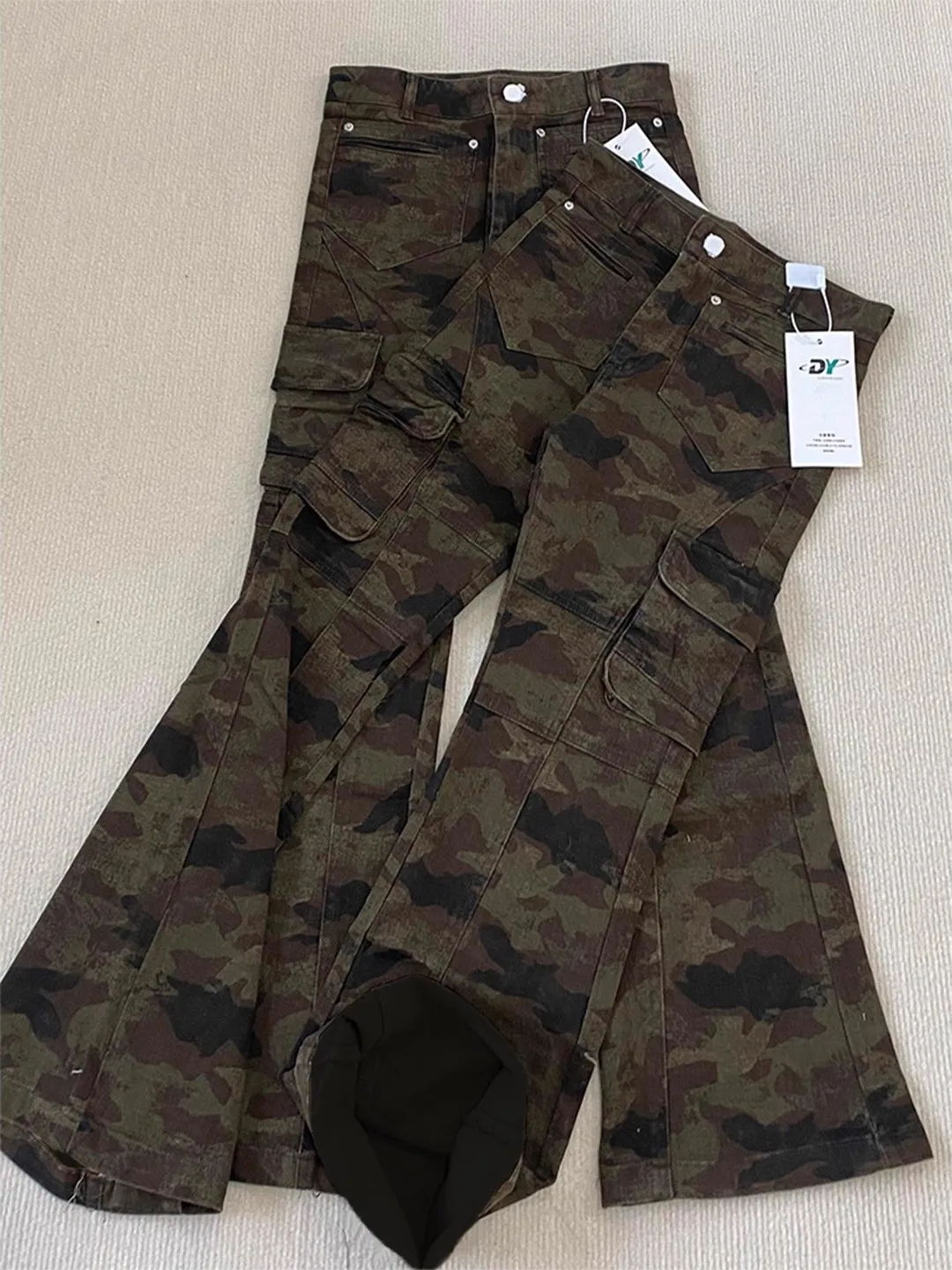 

Cleanfit Camouflage Flared Jeans Men's Autumn Winter Tall Extended Fce Lined Workwear Logging Pants Straight Leg Loose Fit
