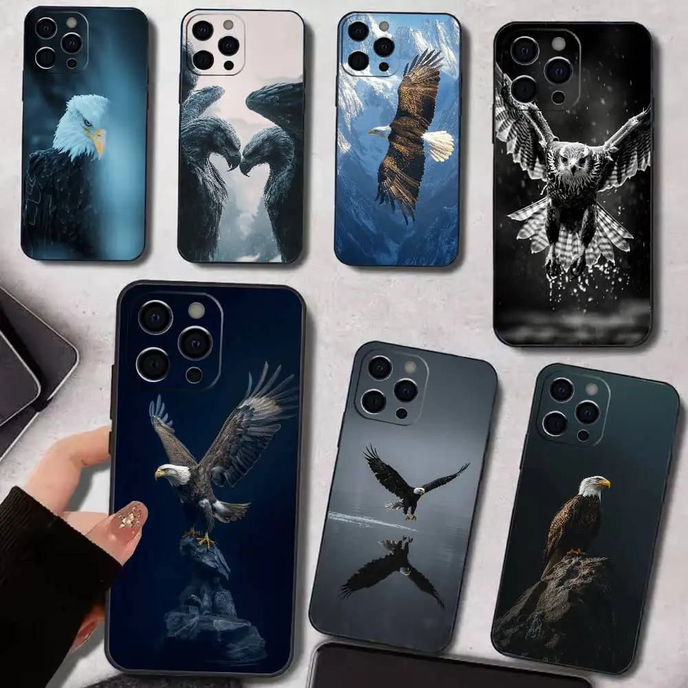 

E-Eagle Hawk Falcon Phone Case For iPhone 17,16,15,14,13,12,11 Plus,Pro Max,XS,Soft Silicone Black Cover