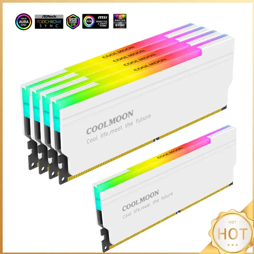 5V-3PIN ARGB RAM Heatsink Aura Sync DDR Memory RAM Cooler with Thermal Silicone Pad for Desktop Computer PC Memory