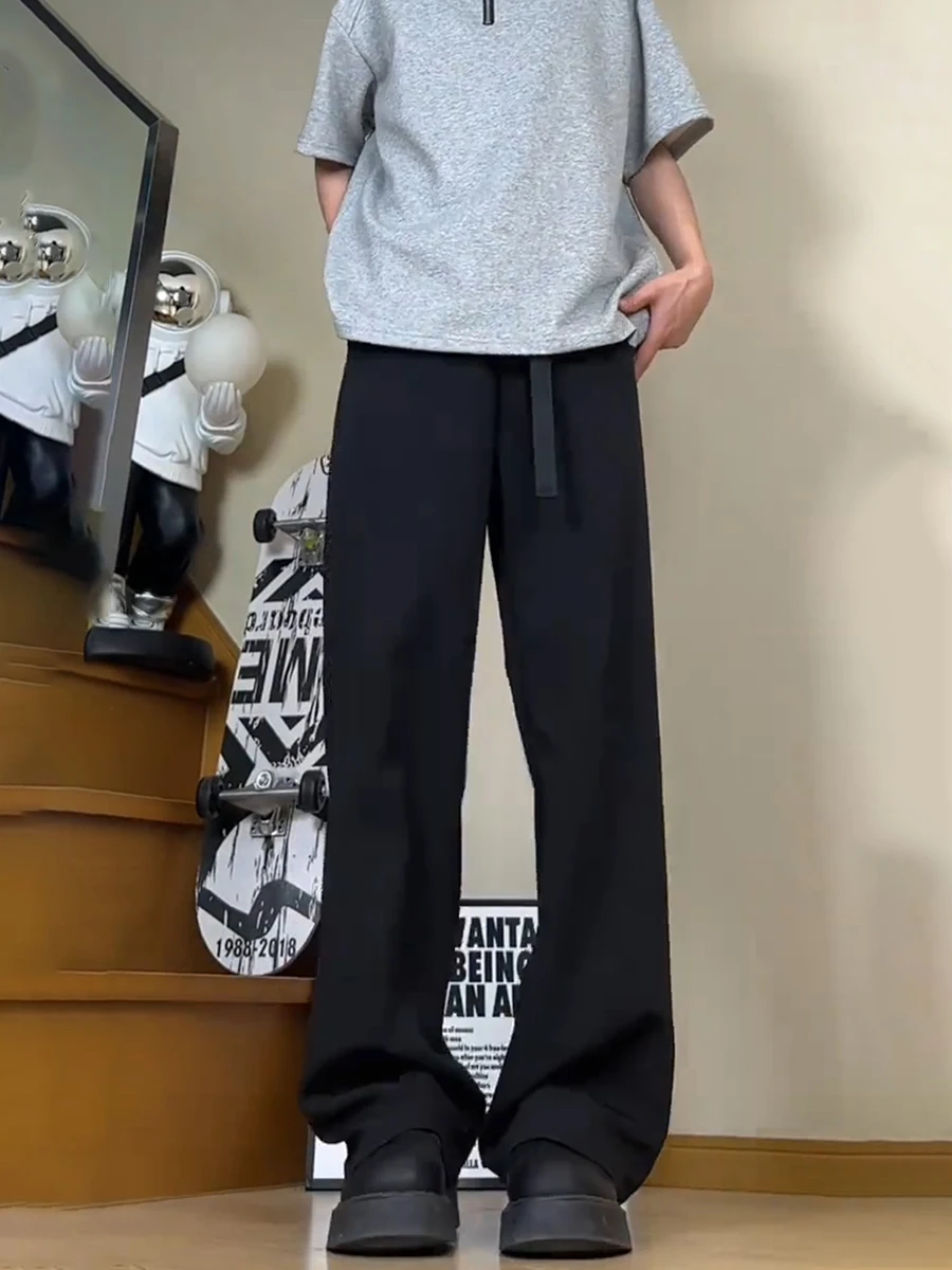 

Bla Waist Design Knife Loose Flared Men's Trousers CleanFit Casual Straight Leg Pants Youth Faion Spring Season