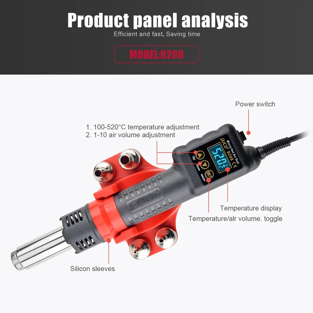 JCD New 8208 Heat Gun T210 Soldering Station Soldering Iron Kit Micro Rework LCD Digital Hair Dryer BGA IC Welding Repair Tools