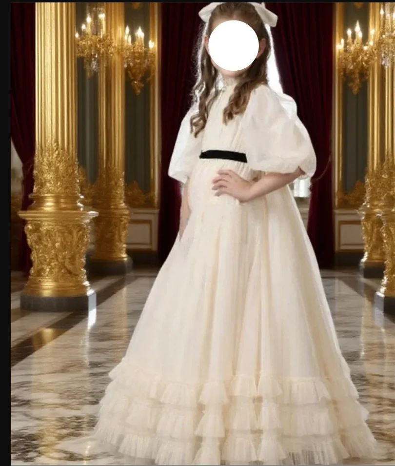 Robe de demoiselle d'honneur en Tulle blanc ivoire, pour mariage, perles, dentelle, prix, spectacle, anniversaire, robes bouffantes pour filles