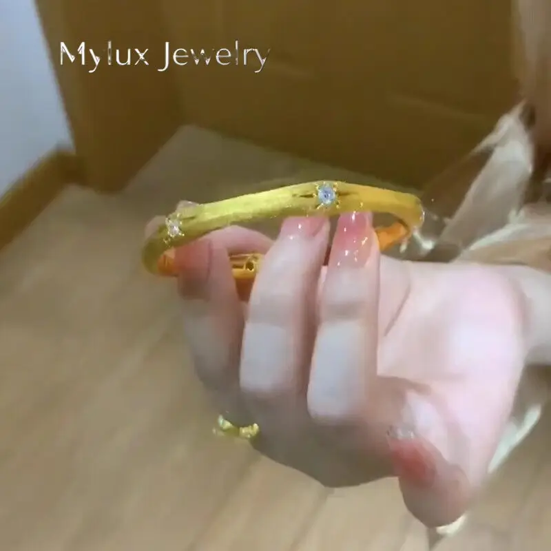 Mylux Jewelry 24K real gold French light luxury octet star silk loop au9999 bracelet set with diamond court style in the middle