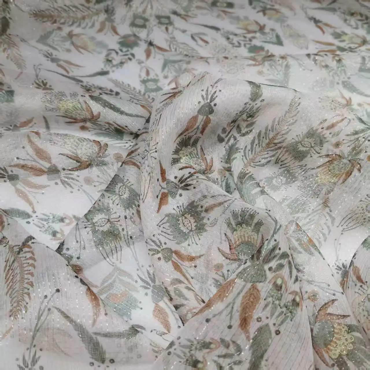 Floral Mulberry Silk Fabric Soft Silk Shiny Metallic Jacquard DIY Cloth Dress Scarf Material