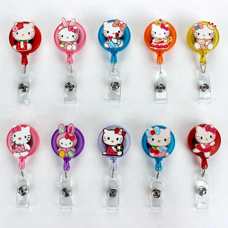 Sanrio-soporte de tarjeta de identificación de Hello Kitty, Clip de palanca escalable, tarjeta de empleado, Doctor, enfermera, tarjeta de pecho, tarjeta de autobús para estudiantes