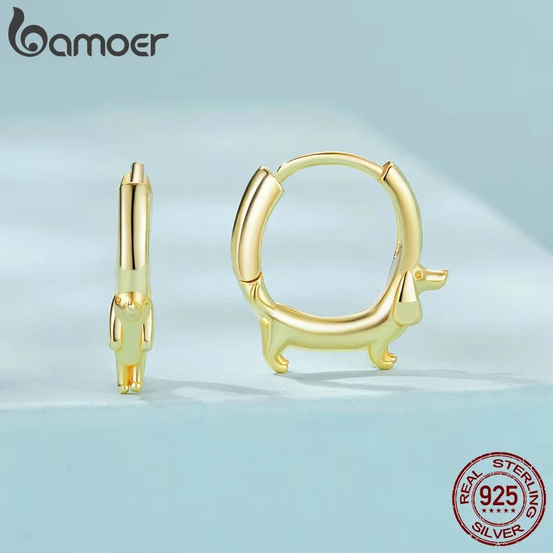 BAMOER Gold Dachshund Hoop Earrings for Women, 925 Sterling Silver Animal Huggie Hoop Earrings Jewelry Gifts for Sensitive Ears