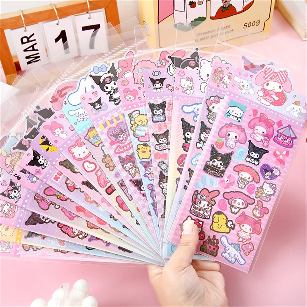 20Pcs Sanrio Hello Kitty Sticker Kawaii Cartoon Pochacco Kuromi Melody Stickers Student Stationery Supplies Birthday Kids Toys