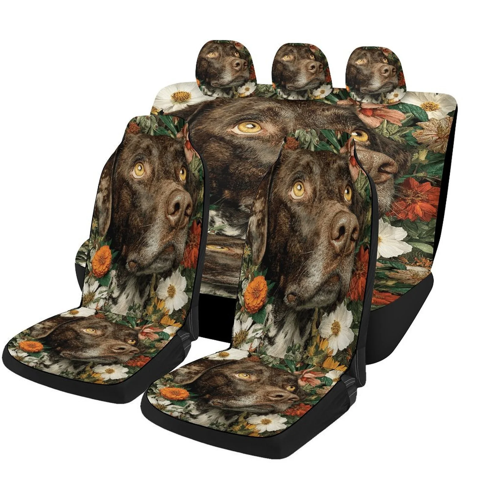 

Dog In Flowers Designed Car Seat Cover Set For Most Cars, Trendy Novelty High-quality Car Seat Protector Covers Full Set, Univer