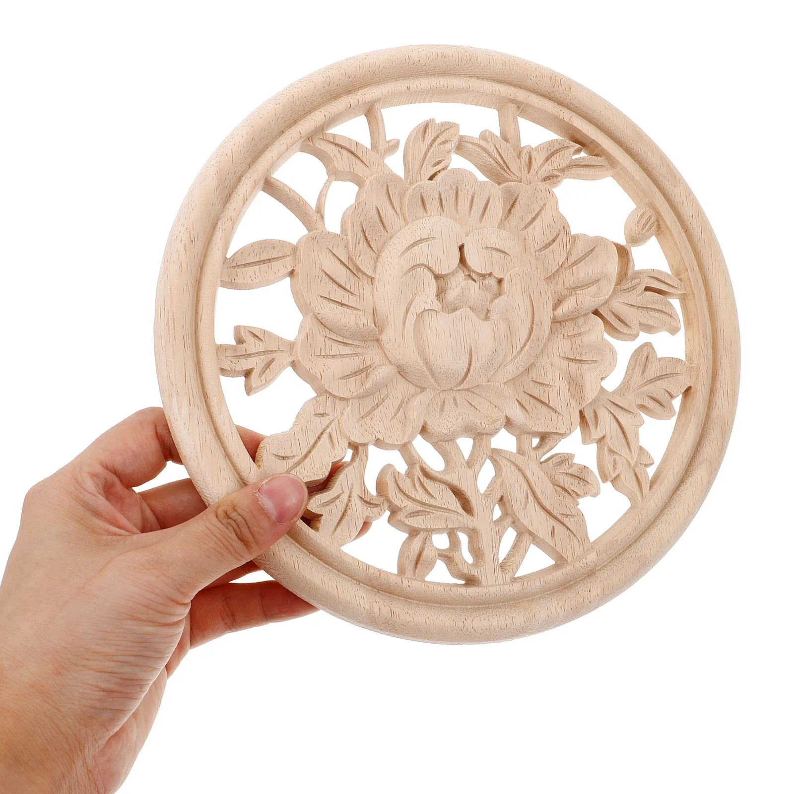 20Cm Long Oval Wood Carved Applique Solid Wood Furniture Decorative Onlay for Cabinets Doors DIY Unpainted European Style Center